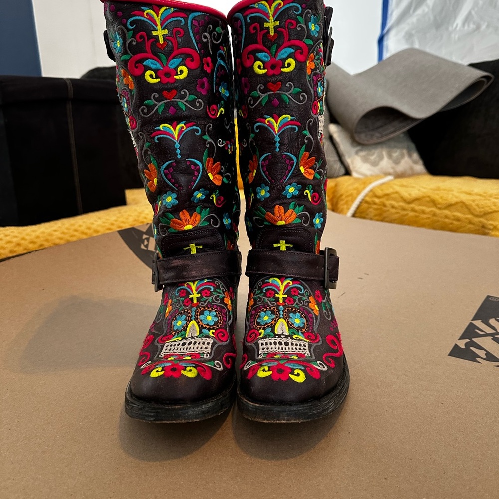 Old Gringo Sugar Skull Multicolor Embroidered motorcycle Boots